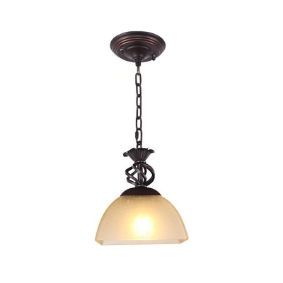 1-Light Ceiling Pendant Rustic Square Bowl Shape Frosted Glass Hanging Light in Brown