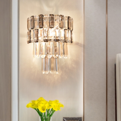 4-Tier Wall Lighting Modern Clear Crystal Rectangle 2 Bulbs Corridor Wall Light Kit
