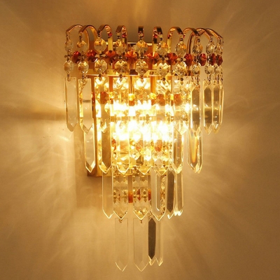 4 Tiers Wall Mount Light Postmodern Crystal 2 Bulbs Gold Finish Flush Mount Wall Sconce