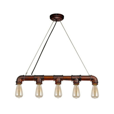 5 Lights Water Pipe Island Lamp Industrial Metal Suspension Lighting over Dining Table