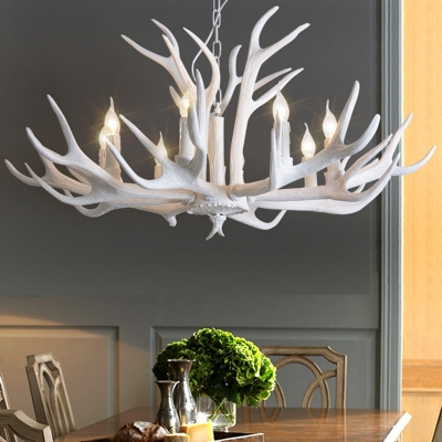 Antler Shaped Resin Chandelier Farmhouse Style Dining Room Hanging Ceiling Light