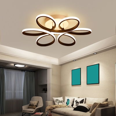 Black Flower Shaped LED Ceiling Fixture Minimalist Acrylic Semi Flush Mount Light for Living Room