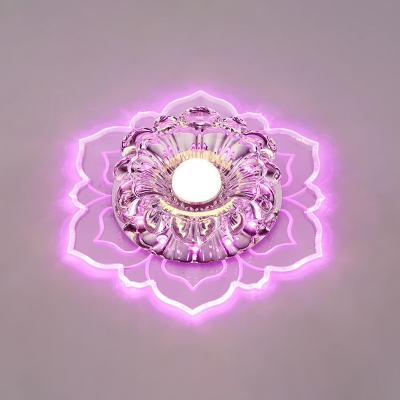 Blooming Flower LED Flush Light Minimalist Clear Crystal Corridor Ceiling Mount Lamp