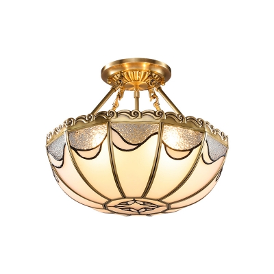 Bowl Glass Panel Chandelier Pendant Light Vintage Dining Room Semi Flush Light in Gold