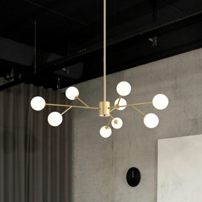Branch Chandelier Lamp Contemporary Opaline Ball Glass Living Room Hanging Ceiling Light