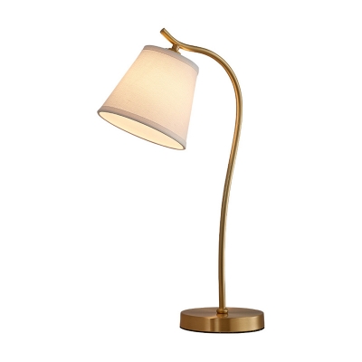 Brass Gooseneck Table Light Traditional Metal Single Bedside Night Lamp with Conic Fabric Shade