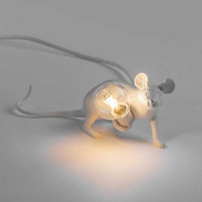 Cartoon Mouse Mini Night Light Resin 1-Light Kids Bedroom Table Lamp with Exposed Bulb Design