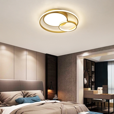 Circular Flush Ceiling Light Contemporary Metallic Bedroom LED Flush Mount Lighting in Gold