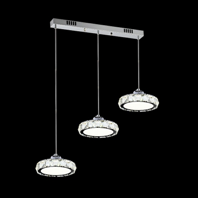 Clear Crystal Round LED Pendant Lighting Simplicity Stainless Steel Multi Ceiling Light