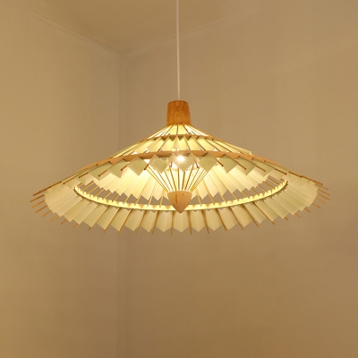 Contemporary Umbrella Pendant Light Bamboo Single-Bulb Restaurant Suspension Light Fixture