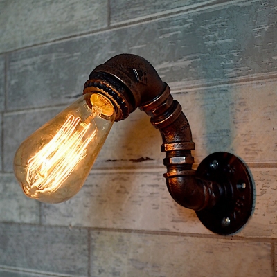 Curved Pipe Kitchen Wall Lamp Fixture Steampunk Iron 1-Light Rust Wall Sconce Lighting