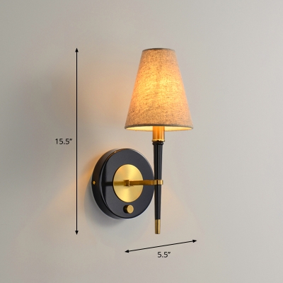 Fabric Beige Wall Light Fixture Conical Rustic Wall Mounted Lighting with Brass Pencil Arm