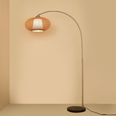Fishing Rod Floor Light Asia Bamboo 1 Head Tearoom Floor Lamp with Lantern Shade in Wood