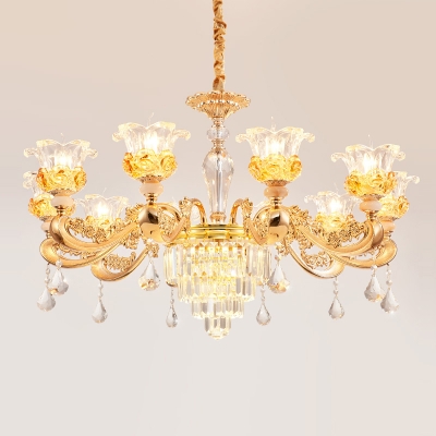 Flower Chandelier Light Fixture Traditional Gold K9 Crystal Suspension Lamp for Living Room