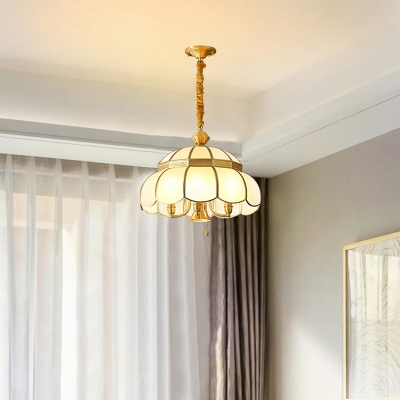 Frosted Glass Scalloped Chandelier Pendant Light Vintage Living Room Hanging Light in Gold