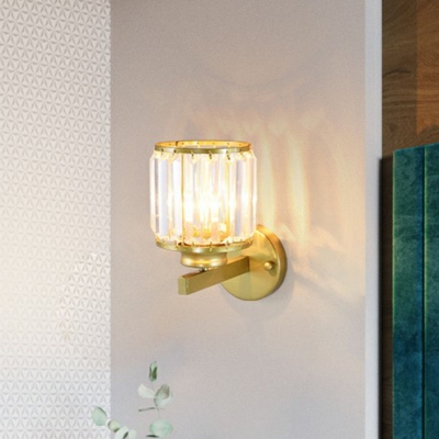 Geometric Bedside Wall Sconce Crystal Prism 1-Light Postmodernist Wall Lighting in Gold