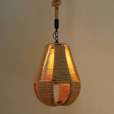 Geometric Rope Hanging Light Kit Farmhouse 1-Light Bistro Suspension Lighting in Brown