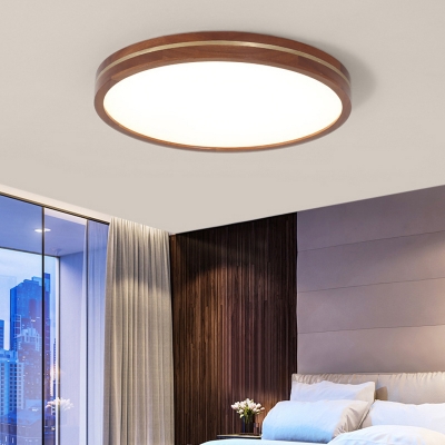 Geometry Bedroom LED Ceiling Flush Mount Wood Minimalist Flush-Mount Light in Brown