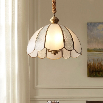 Glass Panel Scalloped Ceiling Lighting Traditional 3 Heads Dining Room Chandelier Light in Gold