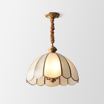 Glass Panel Scalloped Ceiling Lighting Traditional 3 Heads Dining Room Chandelier Light in Gold