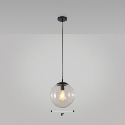 Globe Shaped Restaurant Ceiling Pendant Lamp Glass 1 Head Minimalistic Suspension Light in Black