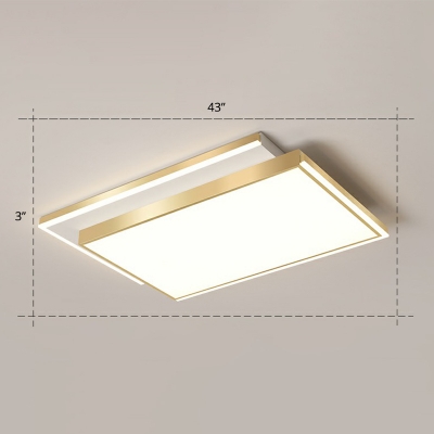 Gold Finish Rectangular Flush Mount Fixture Contemporary LED Aluminum Ceiling Mounted Light