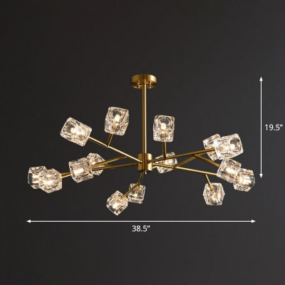 Ice Cube Shaped Hanging Chandelier Postmodernism Crystal Gold Finish Pendant Light