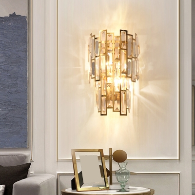 Layered Wall Mount Lighting Modern Clear Rectangular-Cut Crystals Hallway Sconce Lamp