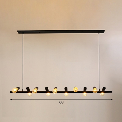 Linear Open-Kitchen Island Lighting Industrial Iron Black Finish Hanging Ceiling Light