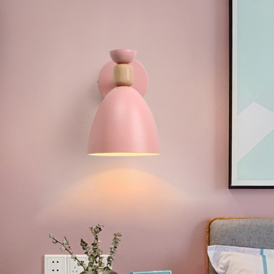 Macaron Swivel Shade Small Wall Light Metal Single Bedside Reading Lamp with Wood Accent