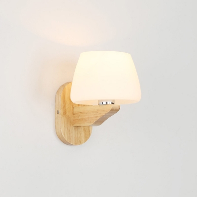 Minimalism Tapered Wall Lamp White Glass Dining Room Wall Mount Lighting in Wood