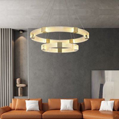 Modern 2-Tier Ring LED Ceiling Lighting Acrylic Living Room Chandelier Light Fixture