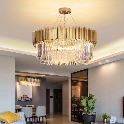 Modern Luxurious Round Chandelier K9 Crystal Living Room Hanging Light Fixture in Gold