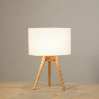 Nordic 1 Bulb Table Light White Geometric Nightstand Lamp with Fabric Shade and Wooden Base