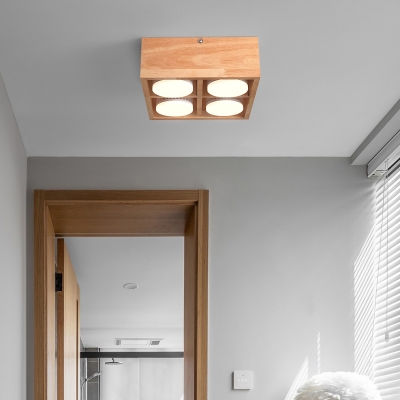 Novelty Minimalist LED Square Flushmount Light Wooden Entryway Ceiling Flush Mount with Acrylic Diffuser