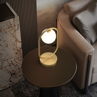 Oblong LED Table Lamp Minimalist Metal Bedroom Nightstand Light with Sphere Opal Glass Shade in Gold