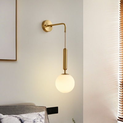 Opal Glass Globe Wall Mounted Light Minimalism Single Gold Wall Hanging Lamp for Living Room