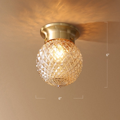Pinecone Foyer Ceiling Flush Light Rustic Lattice Glass 1-Bulb Brass Finish Flushmount Lighting
