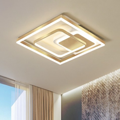 Rectangle Ceiling Mount Light Fixture Modernism Metal Golden Flush Mount for Living Room