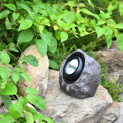 Resin Stone LED Landscape Light Art Decor Grey Solar Lawn Spotlight for Outdoor, 1 Pc