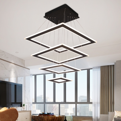 Rhombus Layered Chandelier Light Simplicity Acrylic Living Room LED Pendant Light in Black