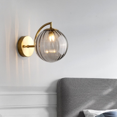 Ribbed Glass Ball Small Wall Mounted Lamp Postmodern 1 Bulb Gold Finish Sconce Light Fixture