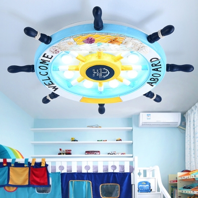 Rudder Shaped LED Ceiling Mount Lamp Mediterranean Wooden 8-Light Childrens Bedroom Flush Light