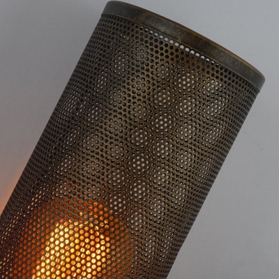 Single Cylindrical Wire Mesh Wall Light Industrial Black Wrought Iron Wall Sconce Light