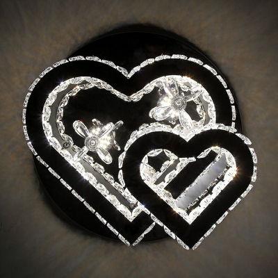 Stainless Steel Heart Shape Flush Mount Light Minimalism Clear Crystal LED Semi Flush Ceiling Light