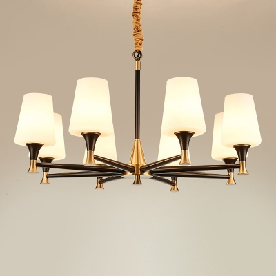 Suspension Lighting Antique Style Living Room Chandelier with Conic White Glass Shade