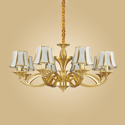 Traditional Flared Ceiling Lighting Glass Panel Chandelier Light Fixture in Gold for Living Room