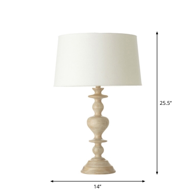 White Baluster Table Lighting Country Resin 1 Head Bedroom Night Lamp with Tapered Fabric Shade