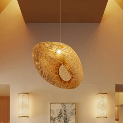Wood Oval Ceiling Hang Light Artistry 1 Head Bamboo Suspension Pendant for Dining Room