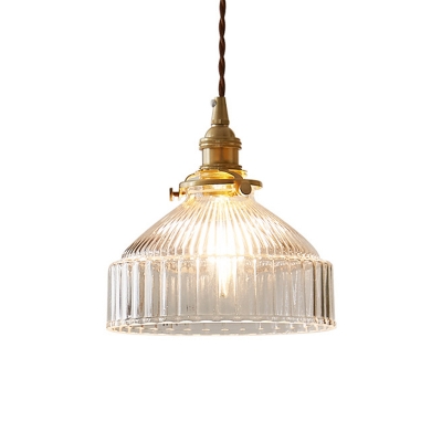 1 Bulb Pendant Lighting Antique Conical Shaded Clear Ribbed Glass Hanging Light Fixture